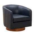 Tessa Midnight Blue Top Grain Leather Wood Base Swivel dark navy-foam-leather