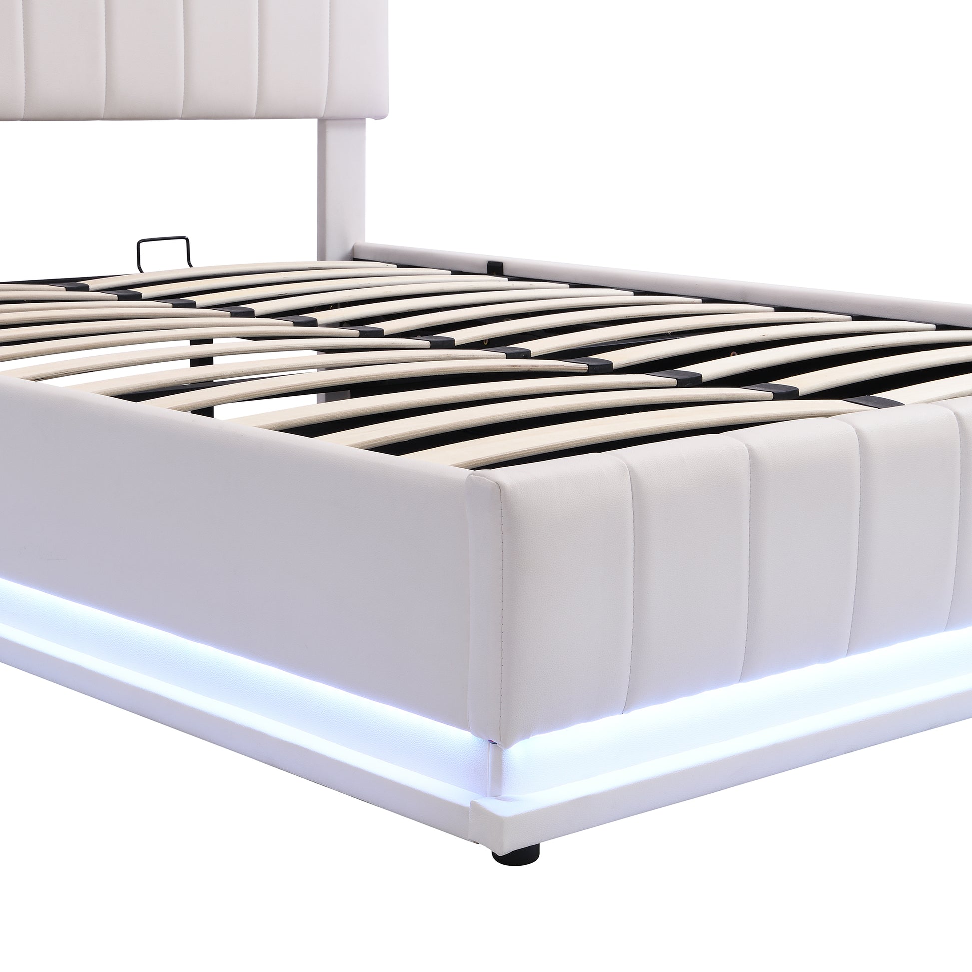 Full Size Upholstered Bed with Hydraulic Storage white-pu leather