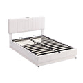 Full Size Upholstered Bed with Hydraulic Storage white-pu leather