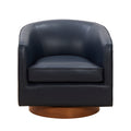 Tessa Midnight Blue Top Grain Leather Wood Base Swivel dark navy-foam-leather