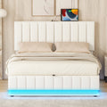 Full Size Upholstered Bed with Hydraulic Storage white-pu leather