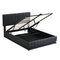 Full Size Upholstered Bed with Hydraulic Storage black-pu leather