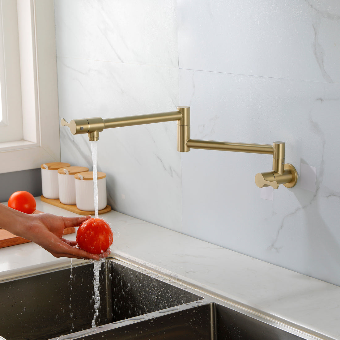 Pot Filler Faucet Wall Mount brushed gold-stainless steel