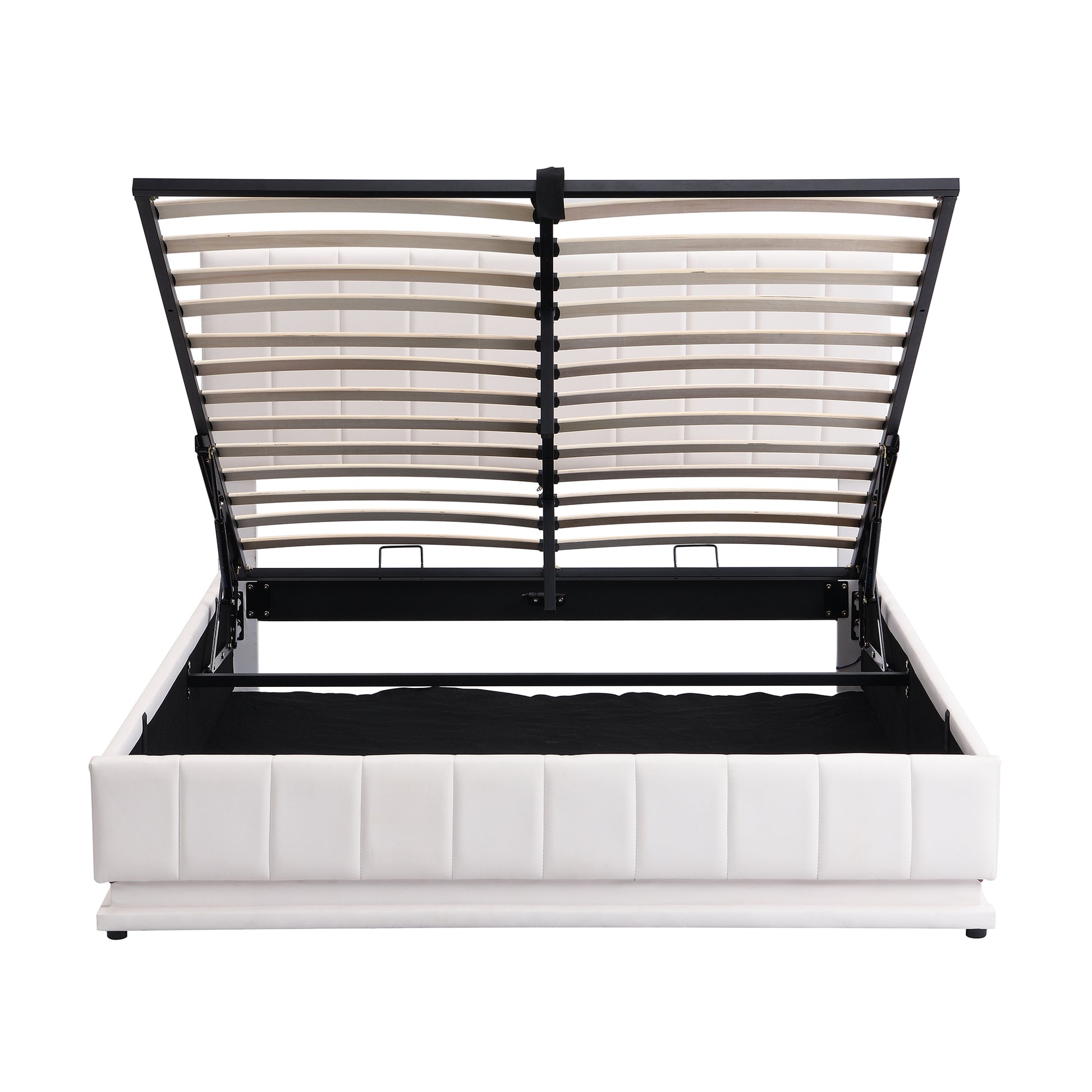 Queen Size Upholstered Bed with Hydraulic Storage white-pu leather