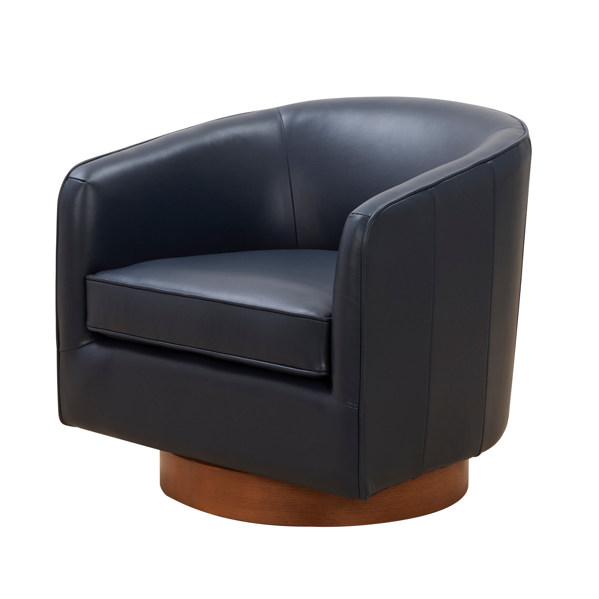 Tessa Midnight Blue Top Grain Leather Wood Base Swivel dark navy-foam-leather