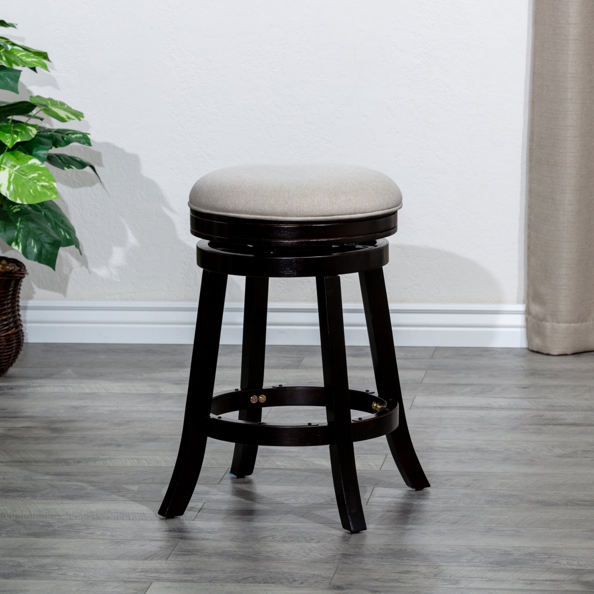 24" Counter Stool, Espresso Finish, Beige Fabric Seat espresso-fabric