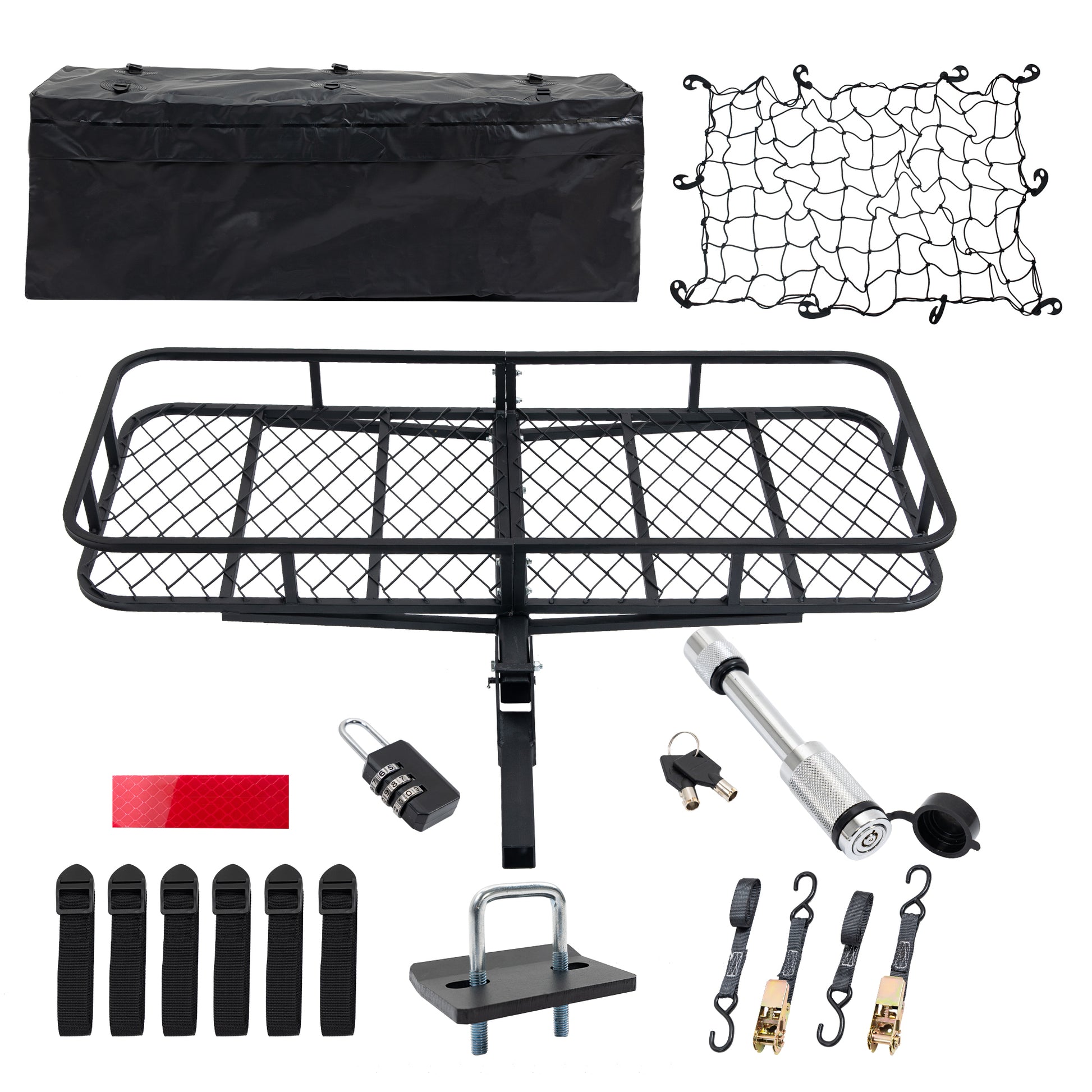 Folding Cargo Basket with Cargo Net black-metal