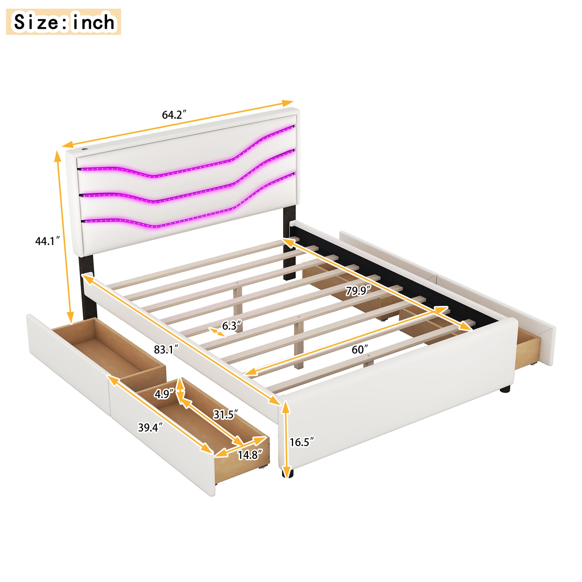 Queen Size Upholstered Storage Platform Bed with LED box spring not