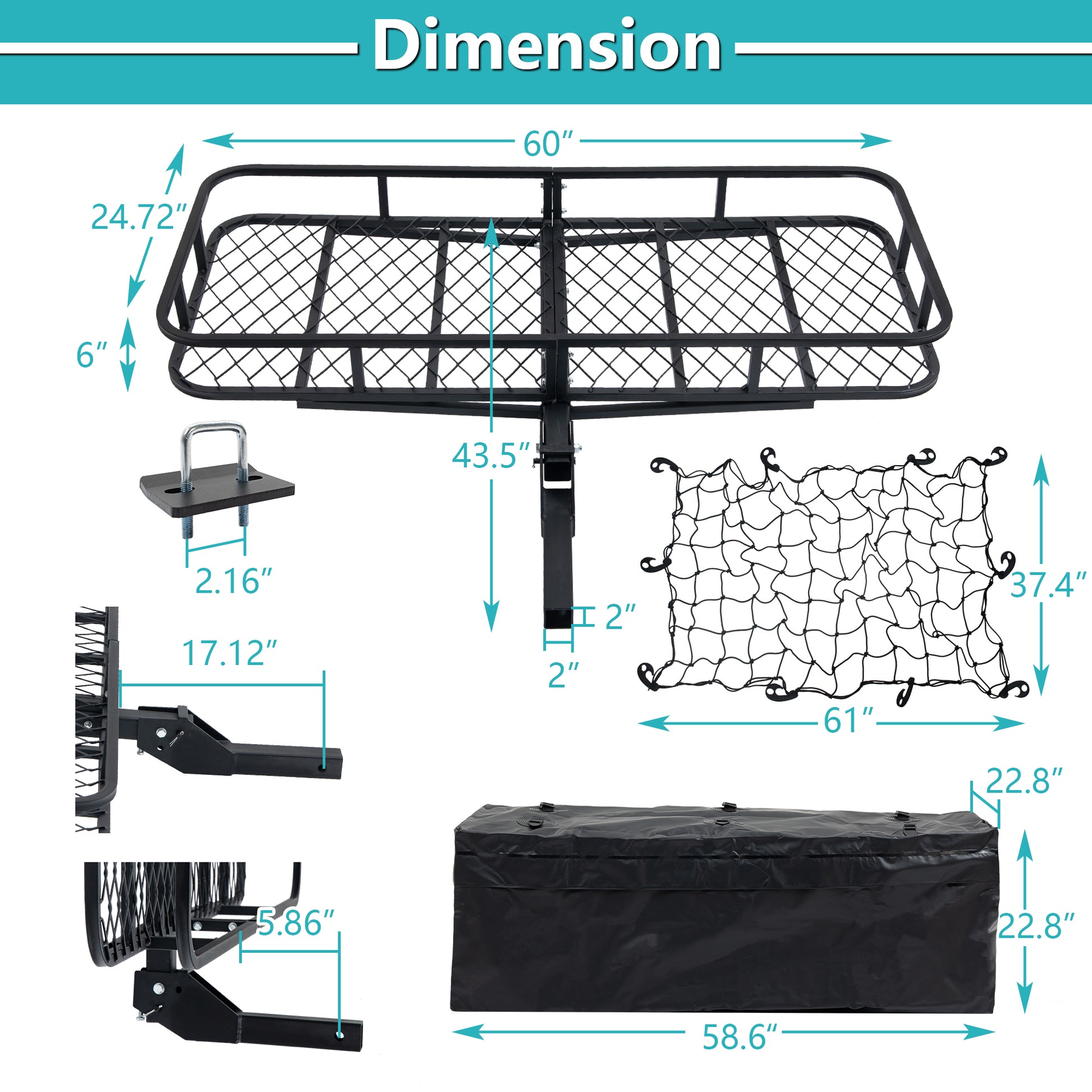 Folding Cargo Basket with Cargo Net black-metal