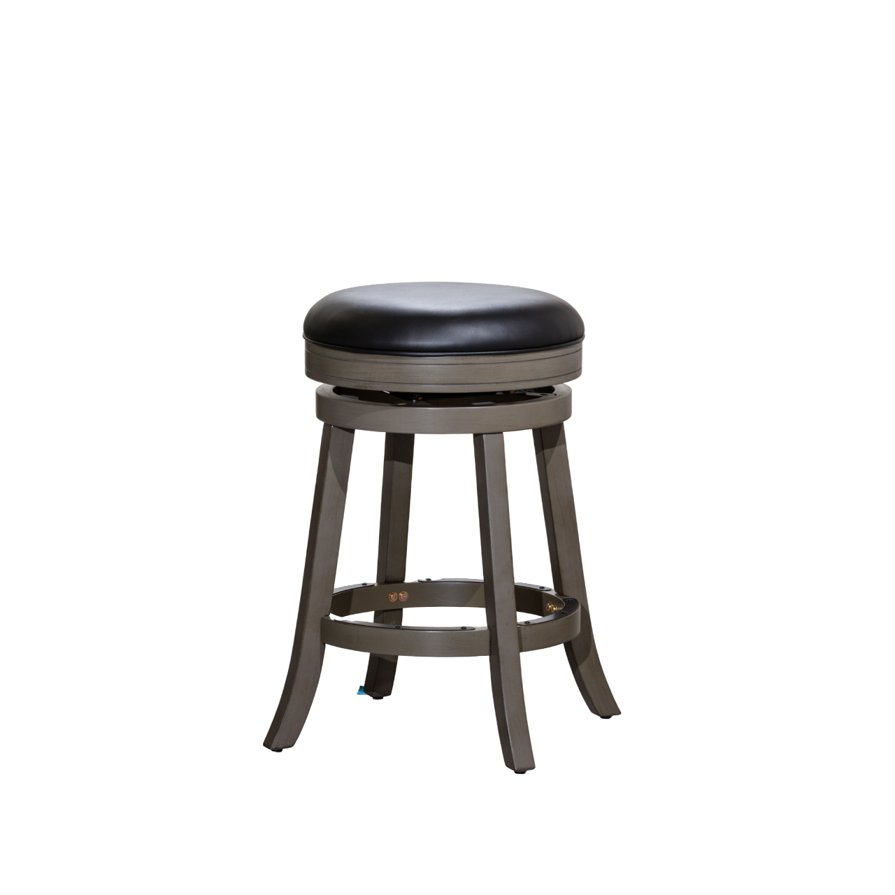 24" Counter Stool, Weathered Gray, Black Leather Seat gray-bonded leather