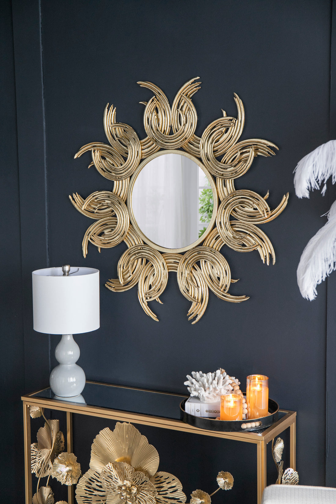 38" Sunburst Metal Decorative Mirror with Gold Finish gold-iron