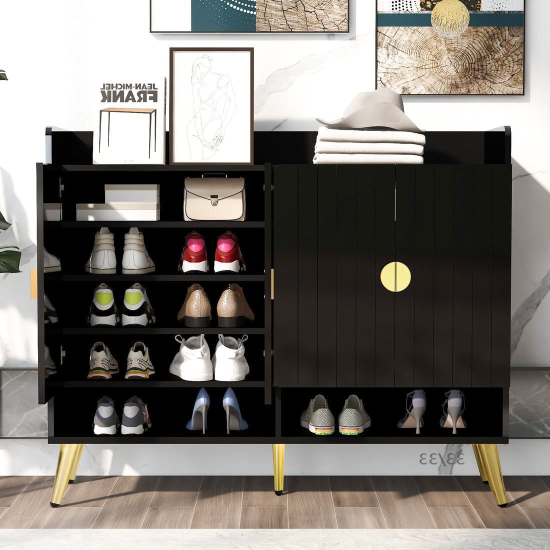 U Can Shoe Cabinet with Doors, 11 Tier Shoe Storage black-mdf