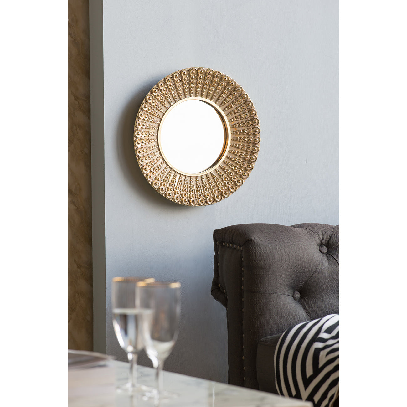 18.5" Transitional Beaded Sunburst Mirror, Round gold-polyresin