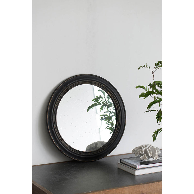 23.5" Circle Wall Mirror with Wooden Black Frame