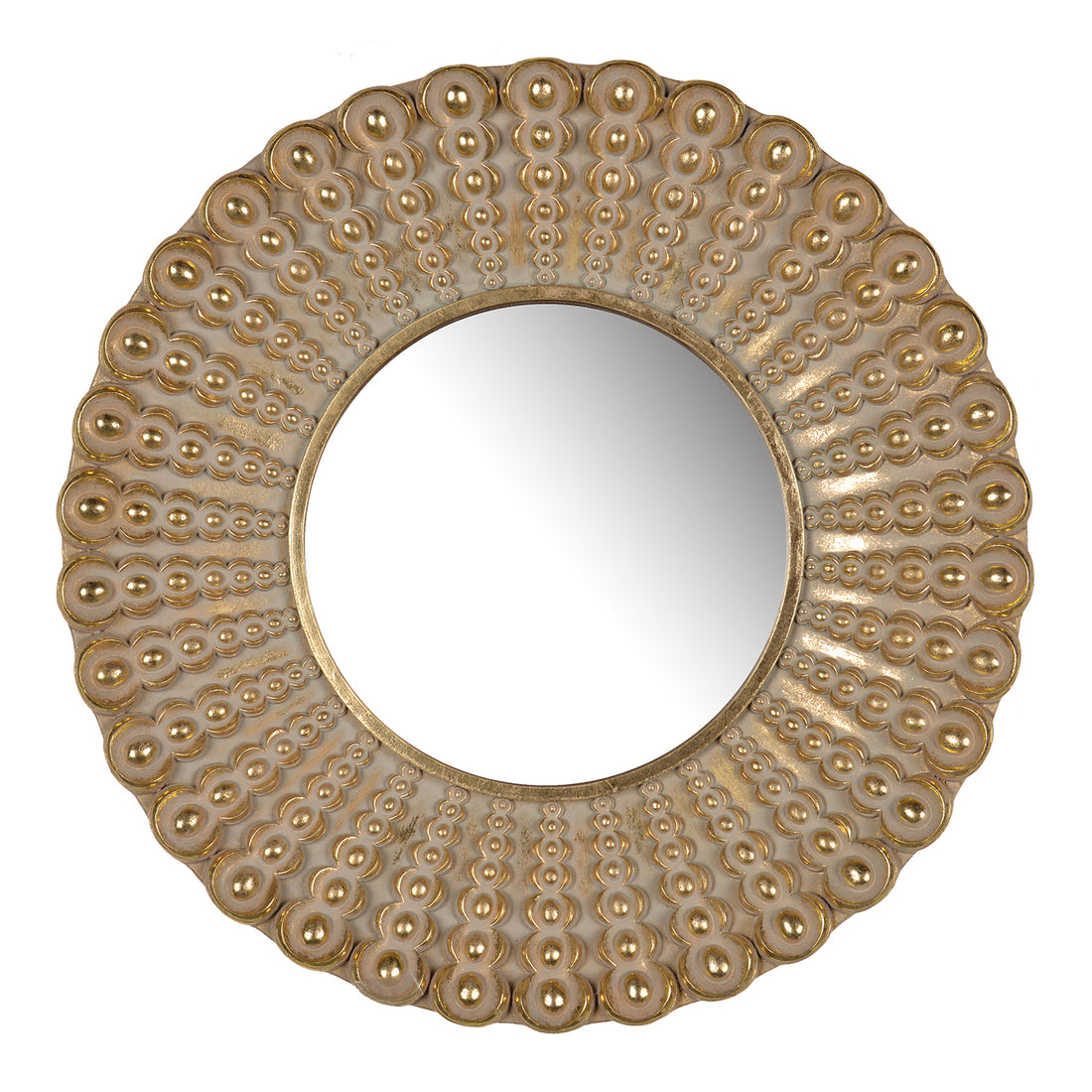 18.5" Transitional Beaded Sunburst Mirror, Round gold-polyresin