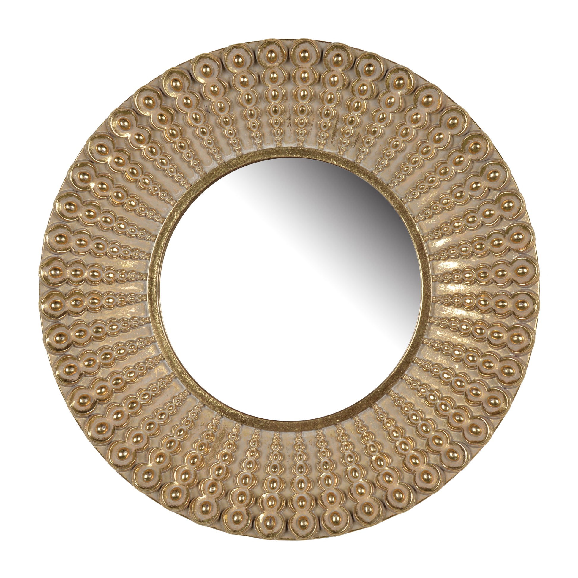 14" Gold Beaded Sunburst Mirror, Round Accent Wall gold-polyresin