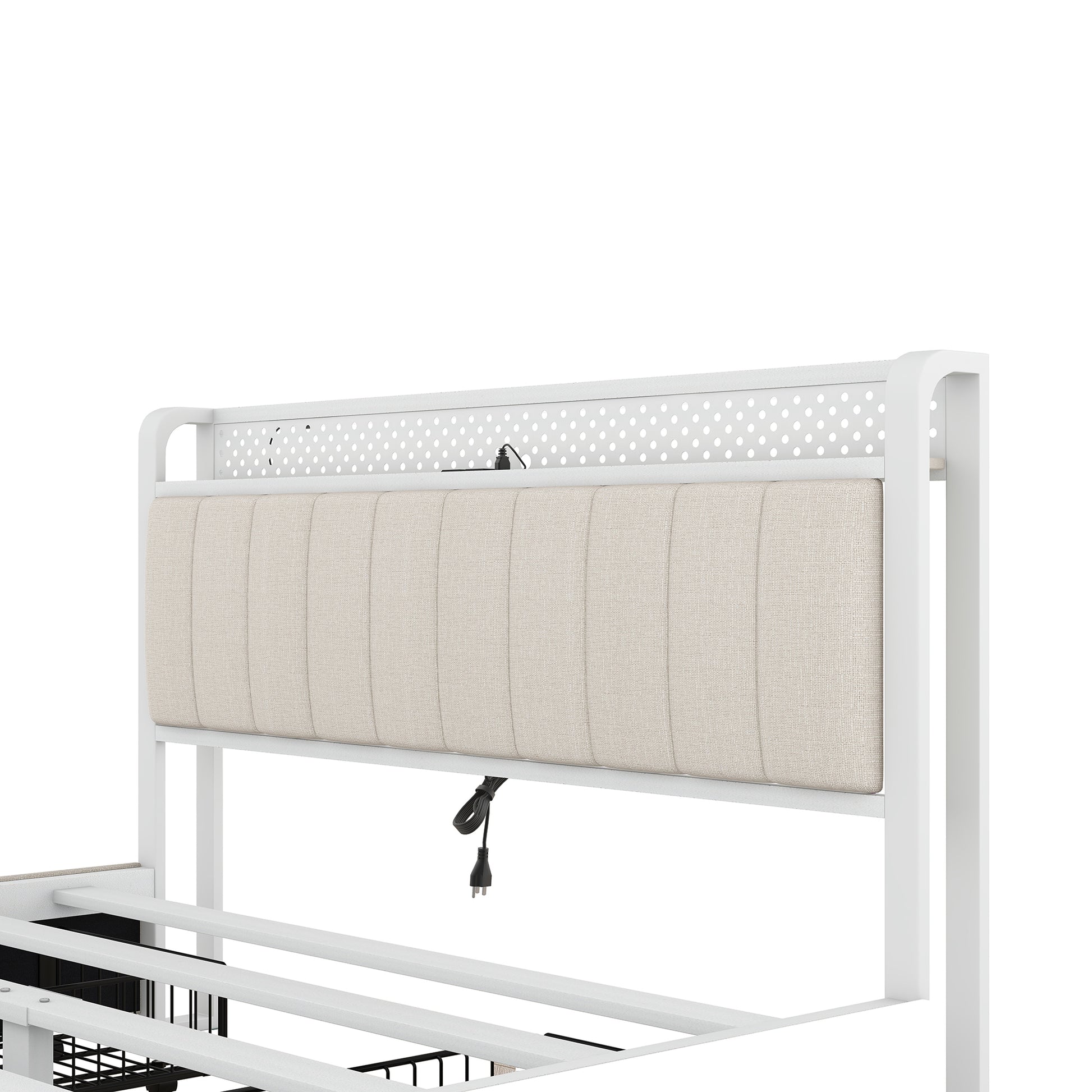 Queen Bed Frame With Led Headboard, Upholstered