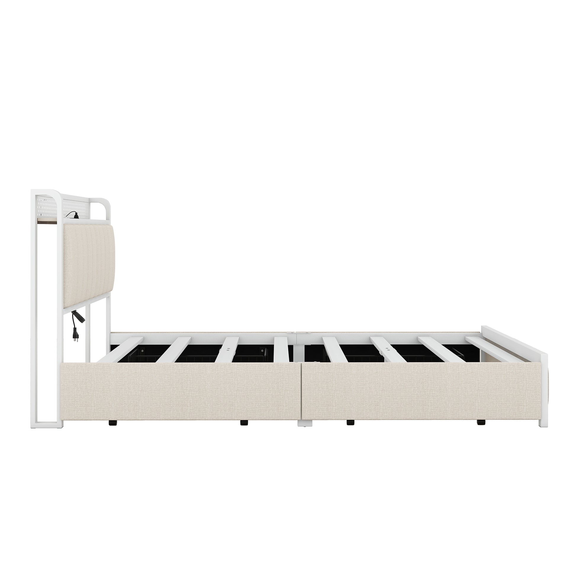 Queen Bed Frame With Led Headboard, Upholstered