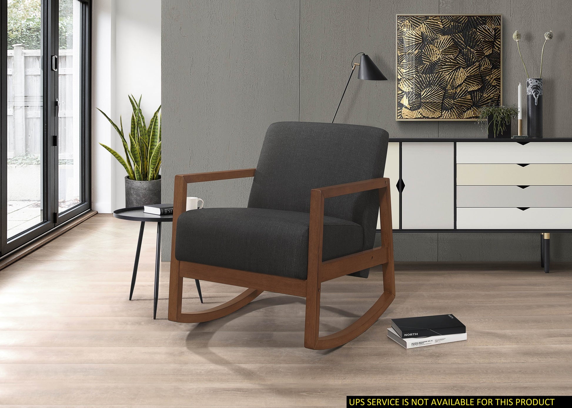 1pc Rocker Accent Chair Modern Living Room Plush dark gray-primary living space-modern-solid wood