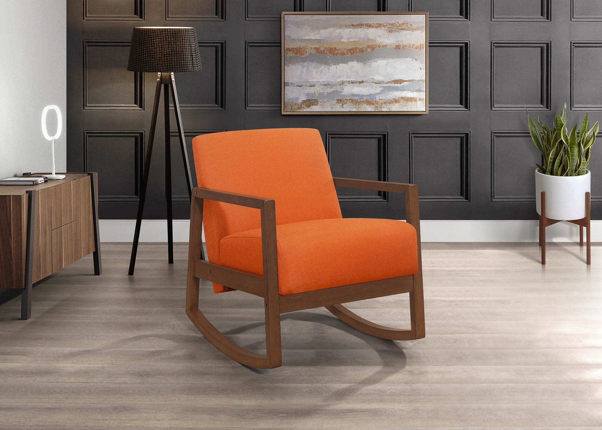 1pc Rocker Accent Chair Modern Living Room Plush orange-primary living space-modern-solid wood