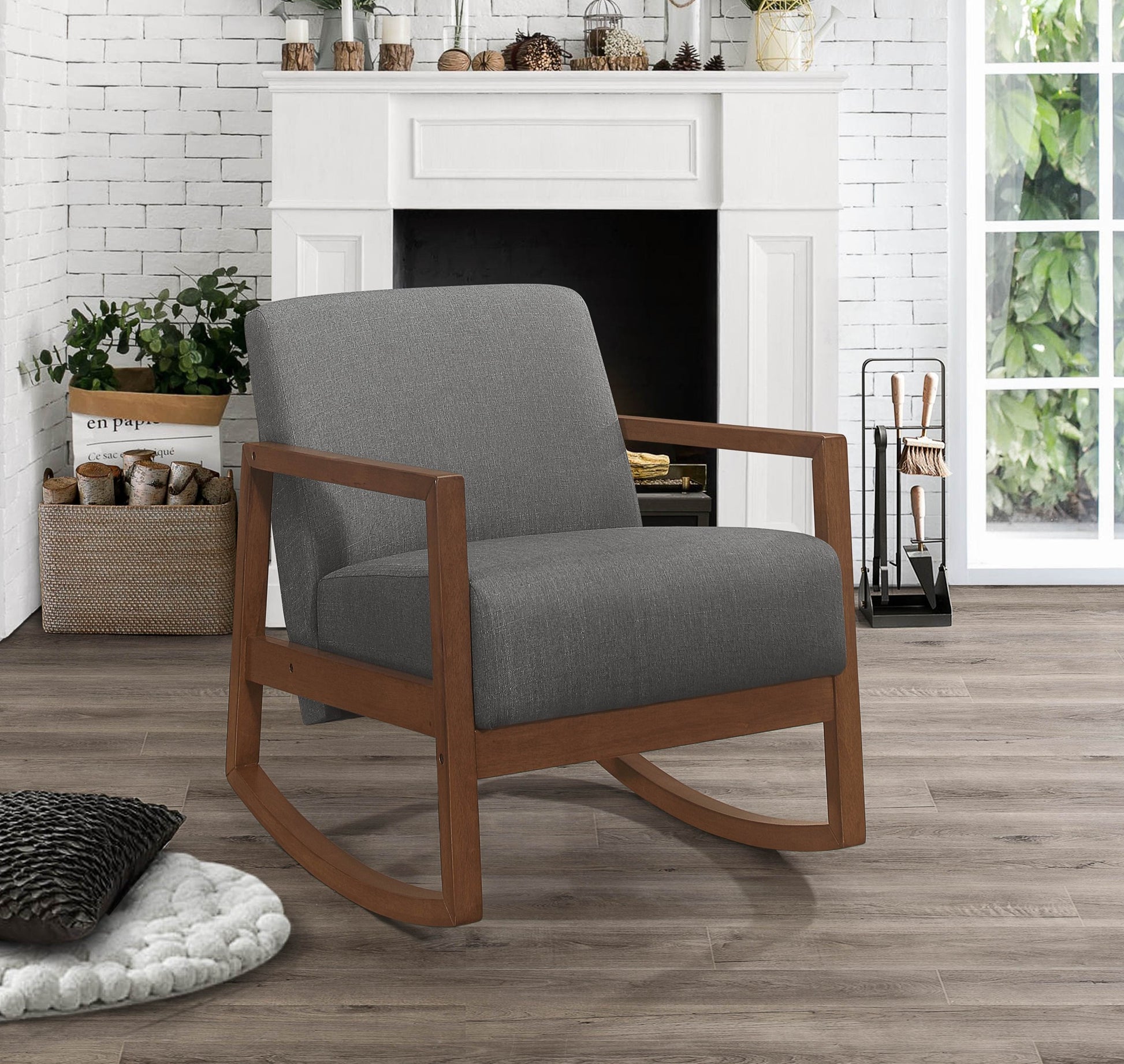 1pc Rocker Accent Chair Modern Living Room Plush gray-primary living space-modern-solid wood