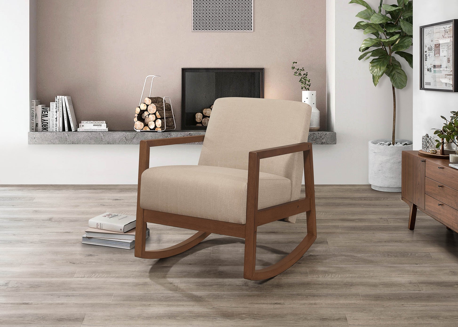 1pc Rocker Accent Chair Modern Living Room Plush brown-primary living space-modern-solid wood