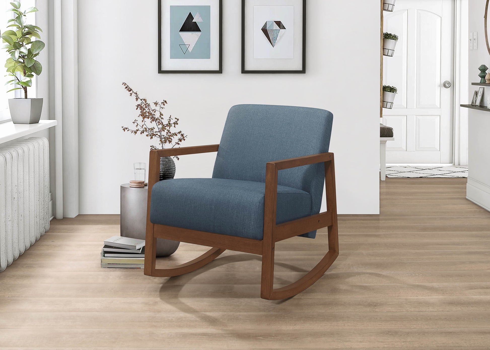 1pc Rocker Accent Chair Modern Living Room Plush blue-primary living space-modern-solid wood