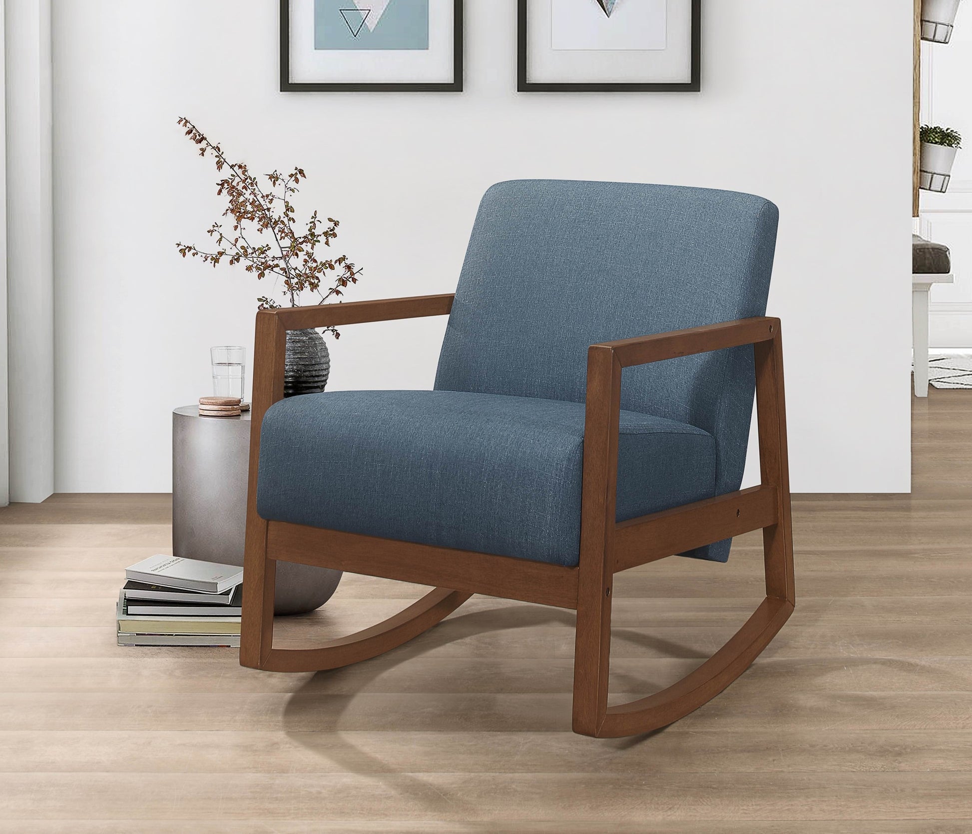 1pc Rocker Accent Chair Modern Living Room Plush blue-primary living space-modern-solid wood