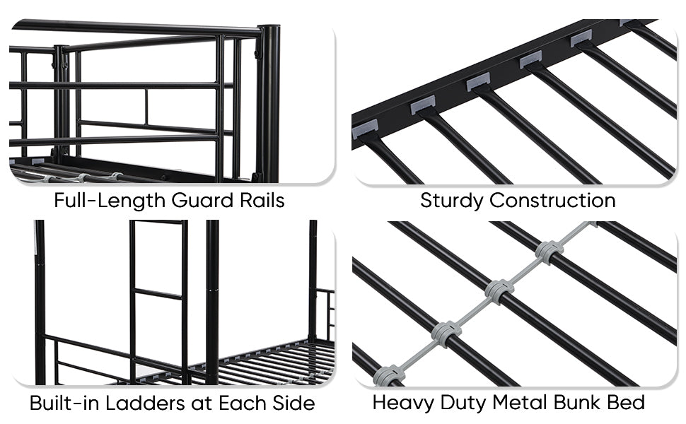 Over Twin Bunk Bed Frame With Trundle,Metal