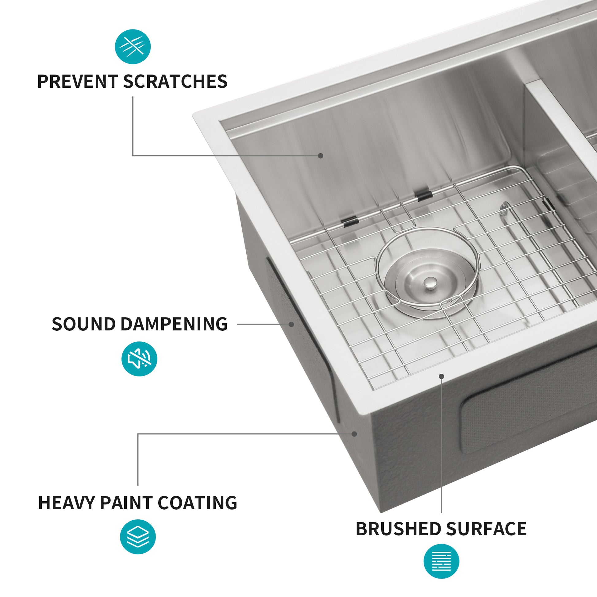 Undermount Sink 30"x19" x 10" Double Bowl 50 50 brushed nickel-stainless steel