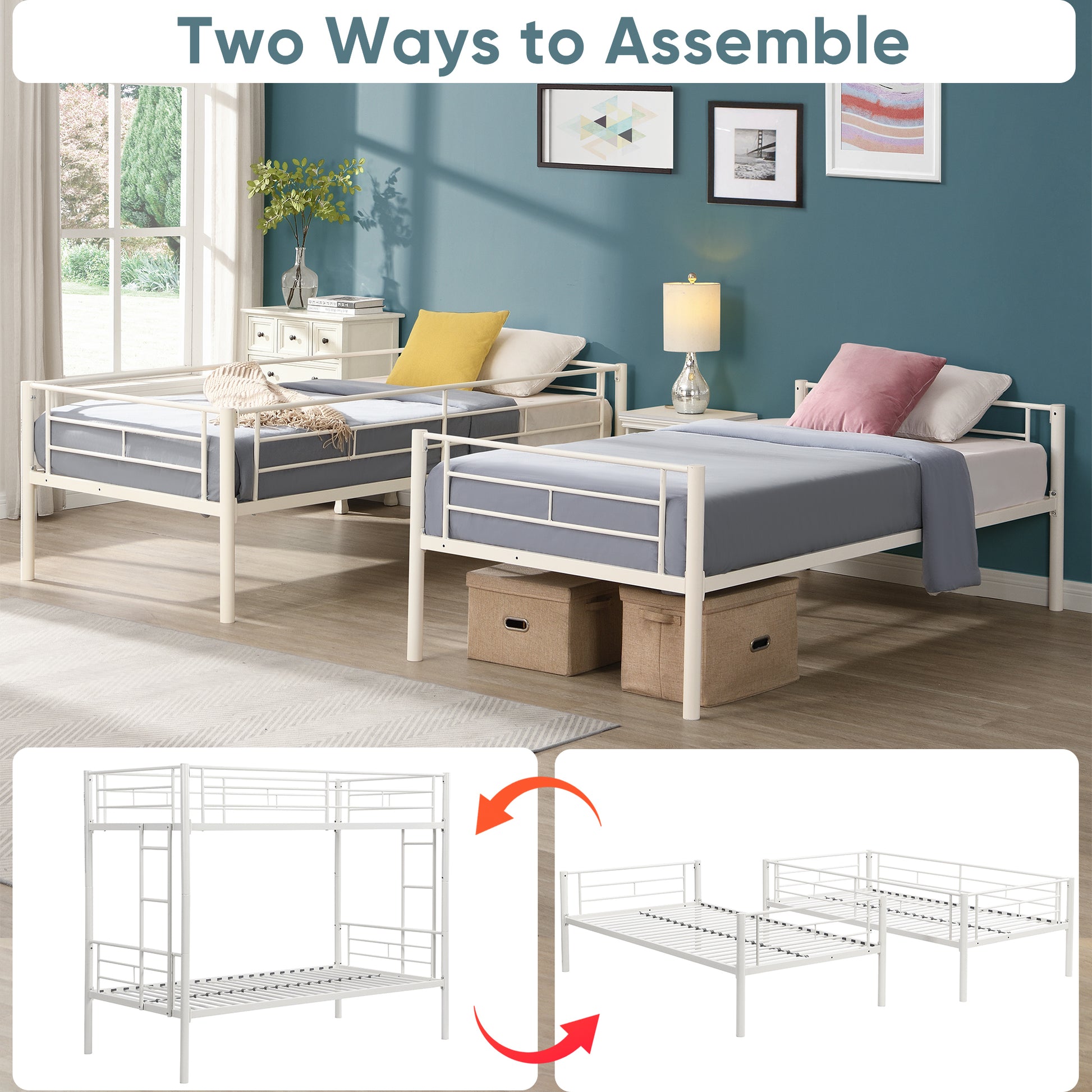 Twin Over Twin Metal Bunk Bed,Metal Structure