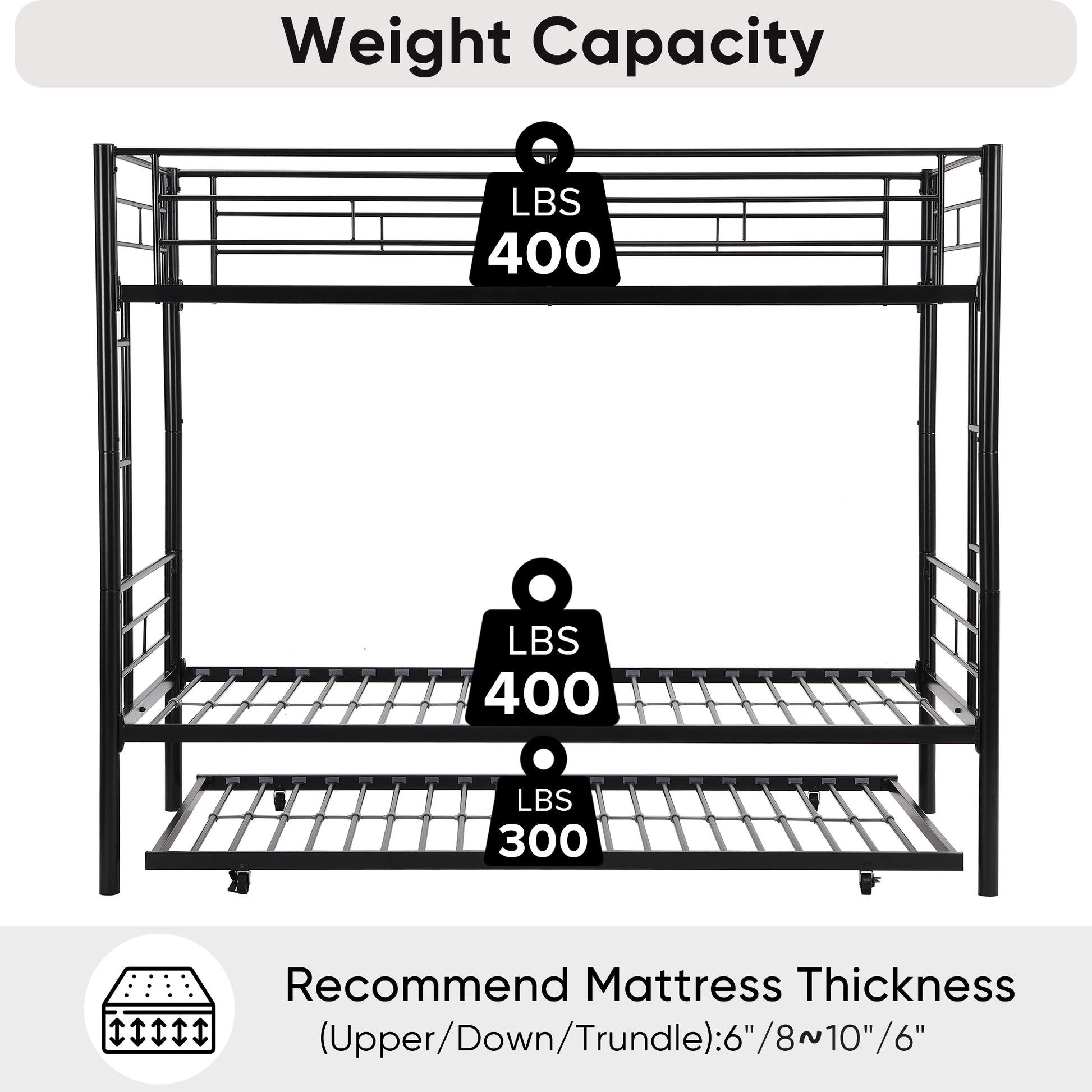 Over Twin Bunk Bed Frame With Trundle,Metal