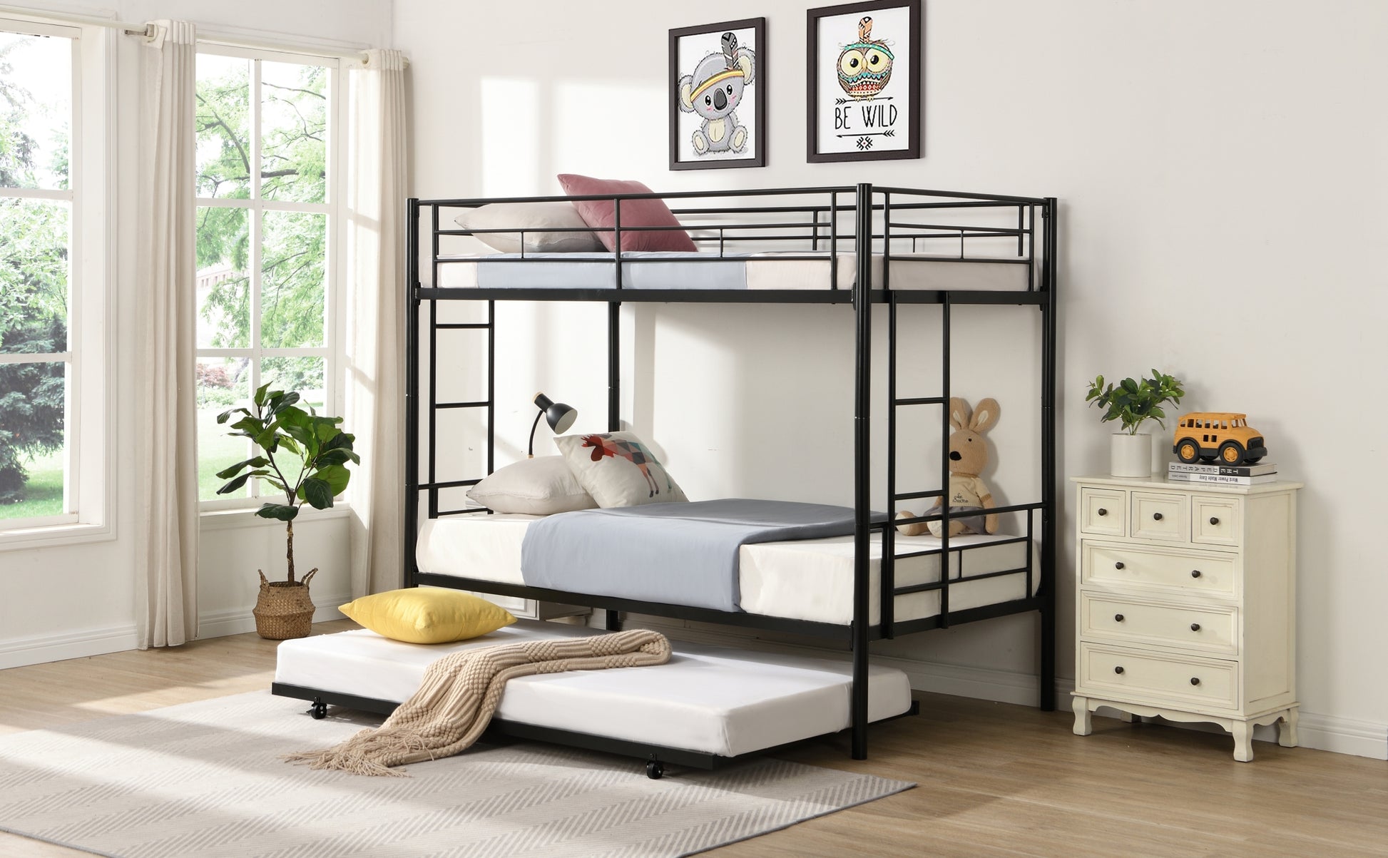 Over Twin Bunk Bed Frame With Trundle,Metal