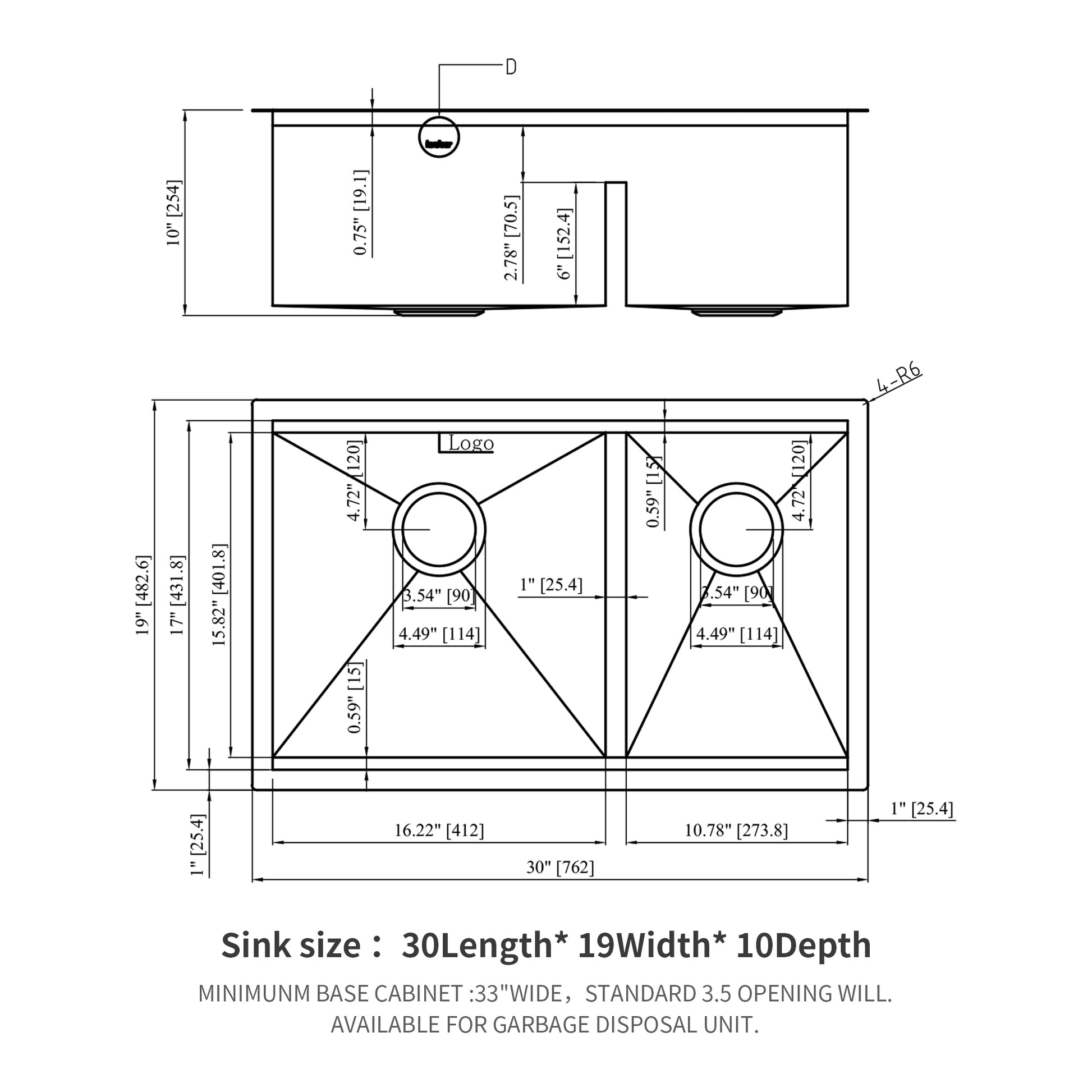 Double Bowl 60 40 Undermount Sink 30"x19" Double Bowl brushed nickel-stainless steel