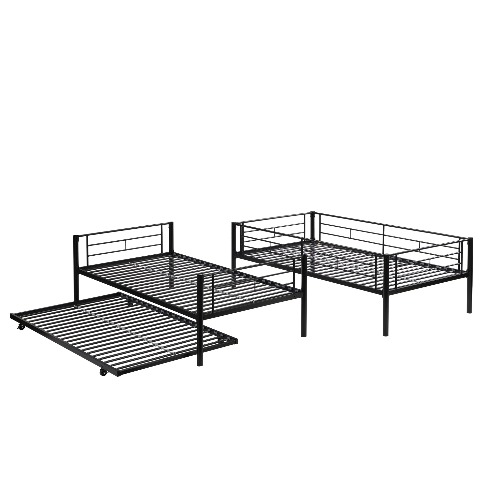 Over Twin Bunk Bed Frame With Trundle,Metal