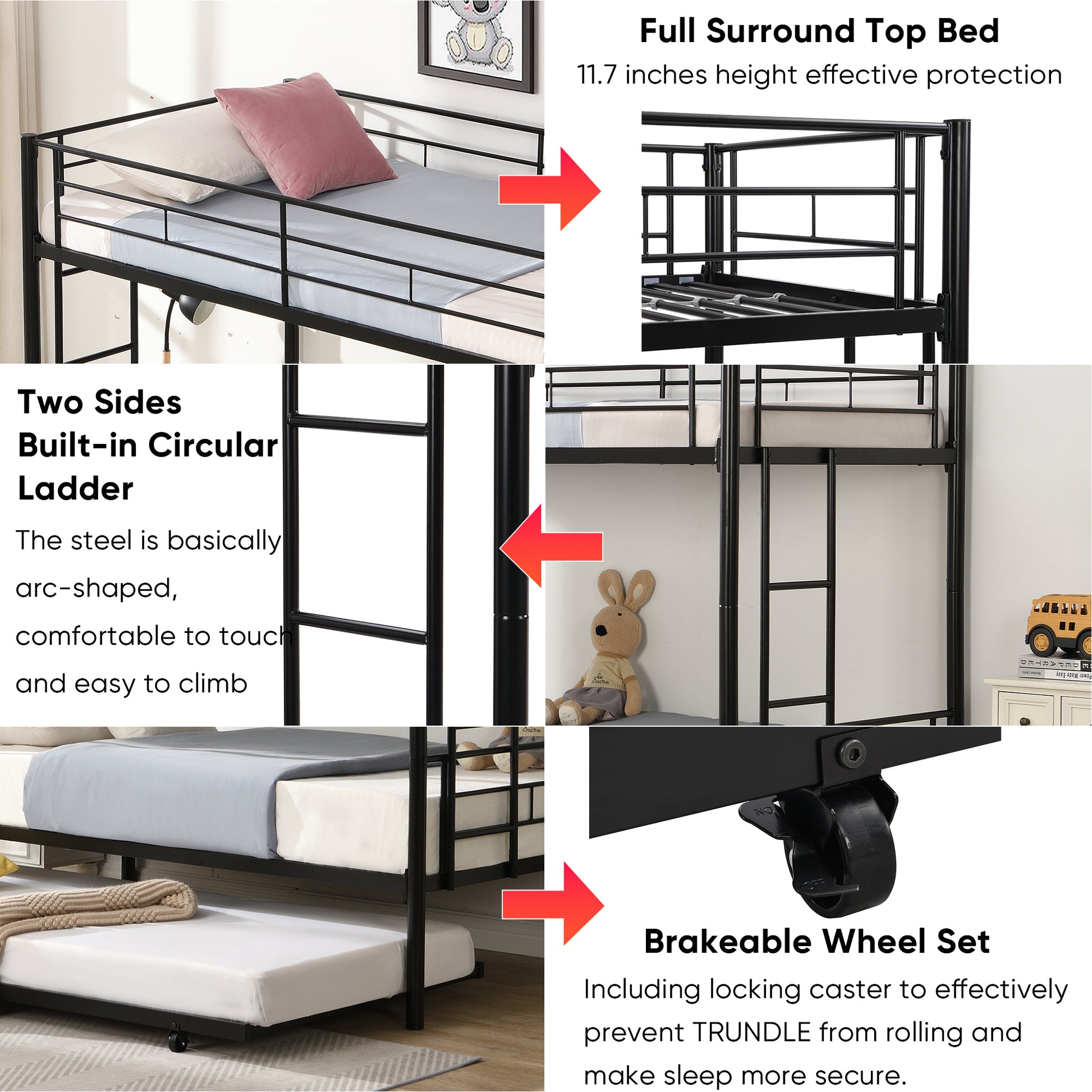 Over Twin Bunk Bed Frame With Trundle,Metal