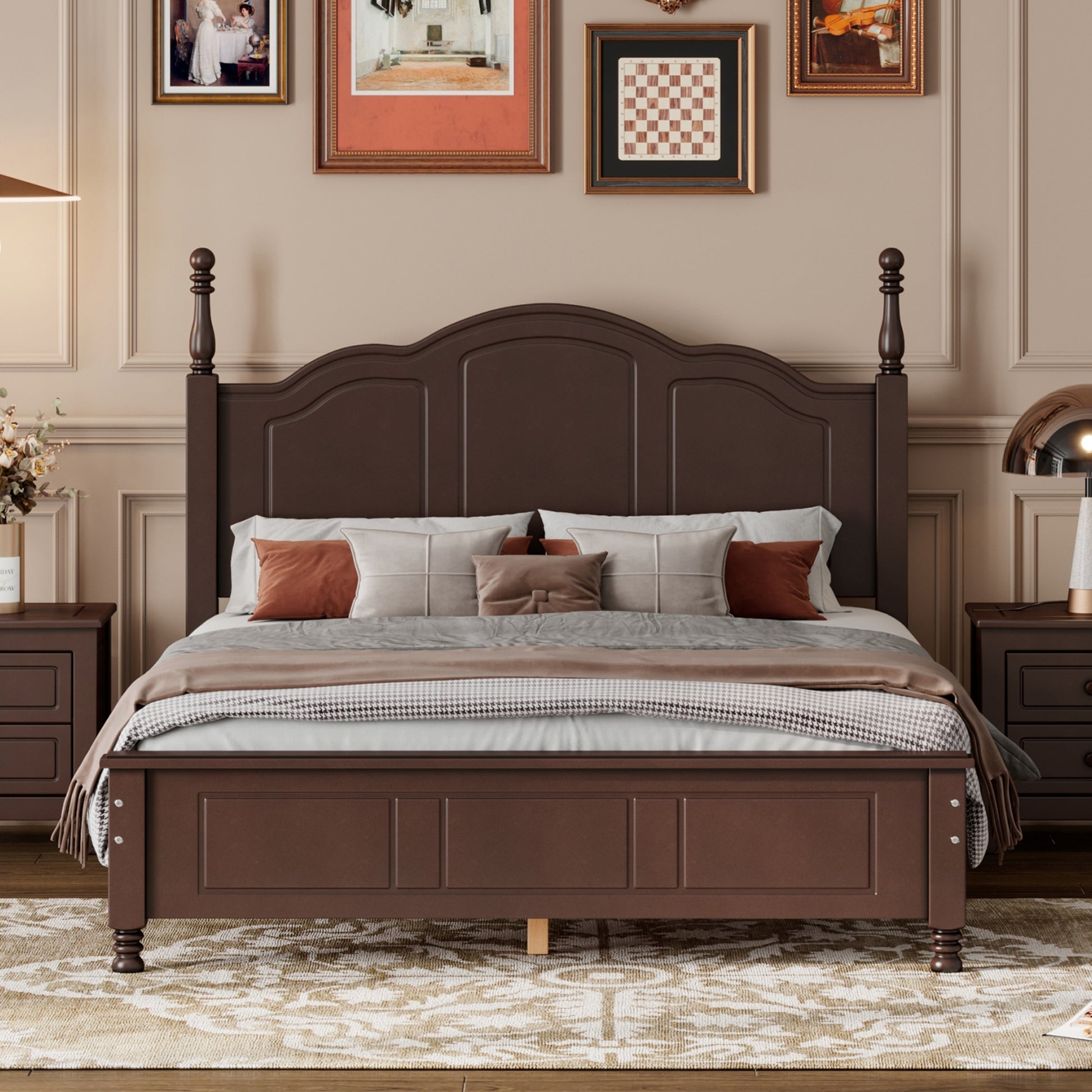 Full Size Wood Platform Bed Frame,Retro Style