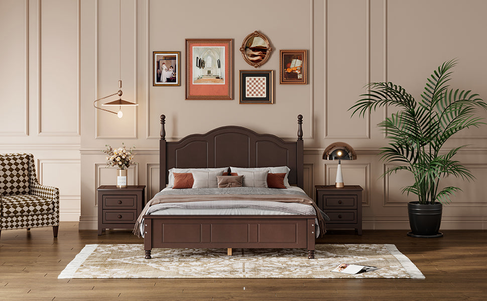 Full Size Wood Platform Bed Frame,Retro Style