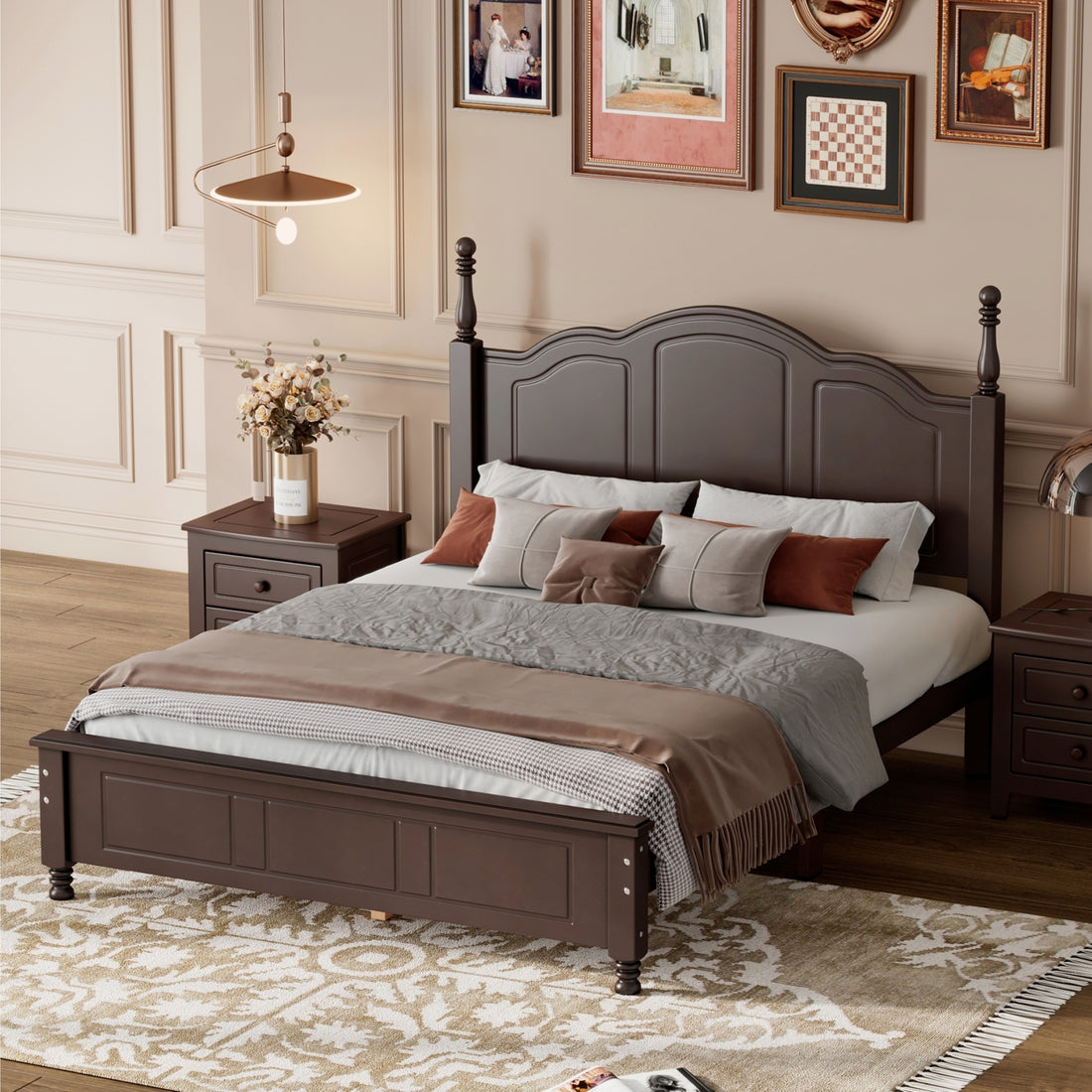 Full Size Wood Platform Bed Frame,Retro Style