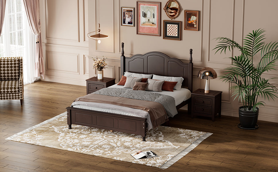 Full Size Wood Platform Bed Frame,Retro Style