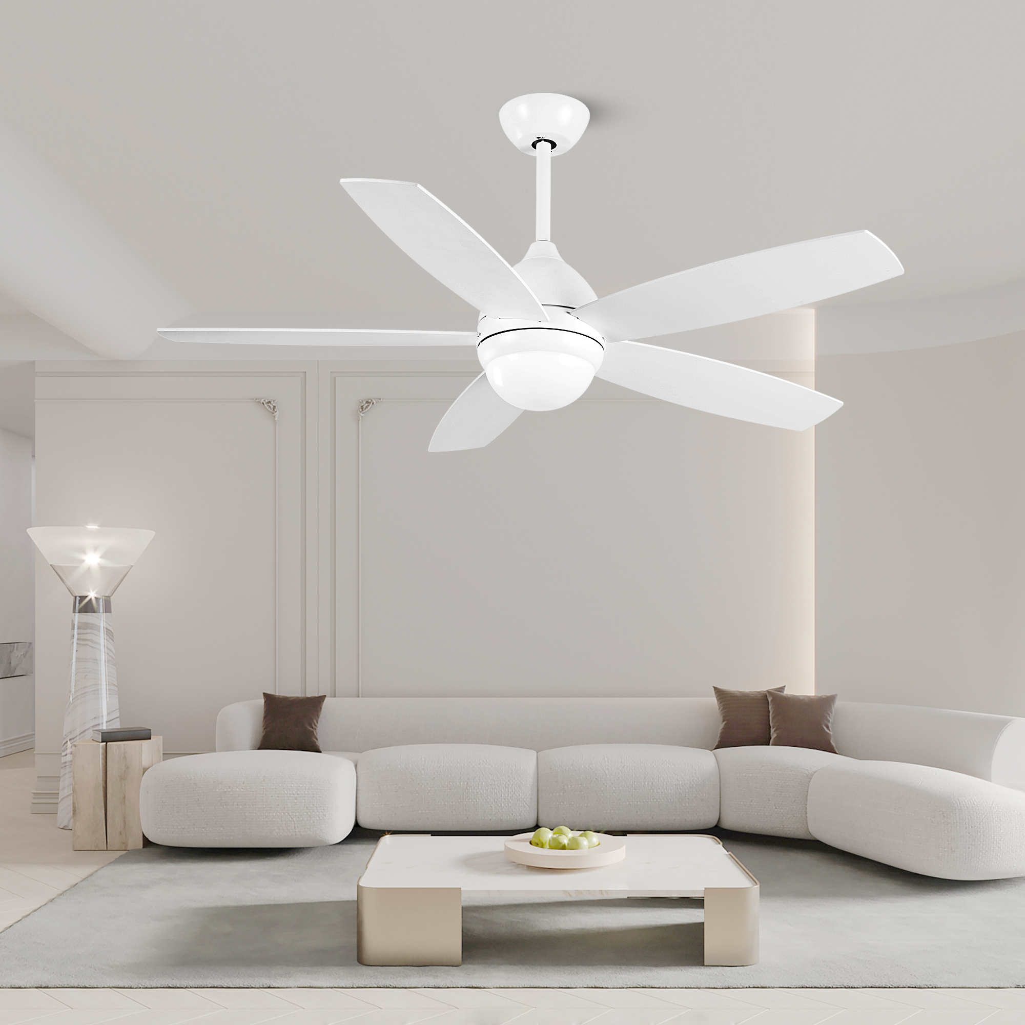 52 Inch White Ceiling Fan with Lights Remote