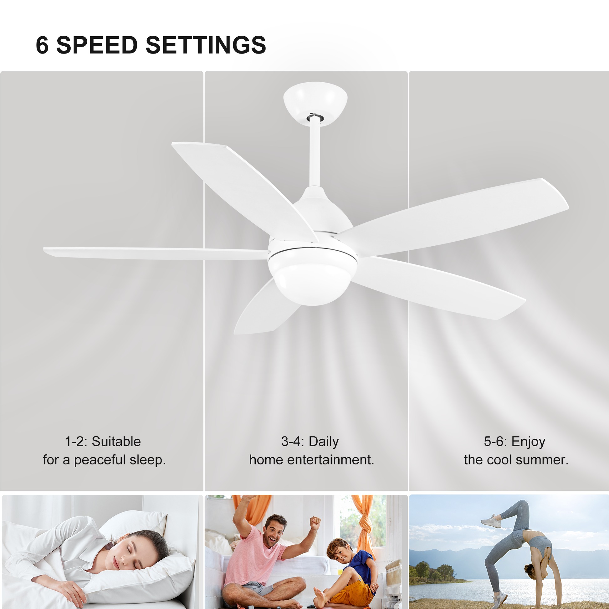 52 Inch White Ceiling Fan with Lights Remote