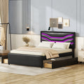 Queen Size Upholstered Storage Platform Bed with LED box spring not