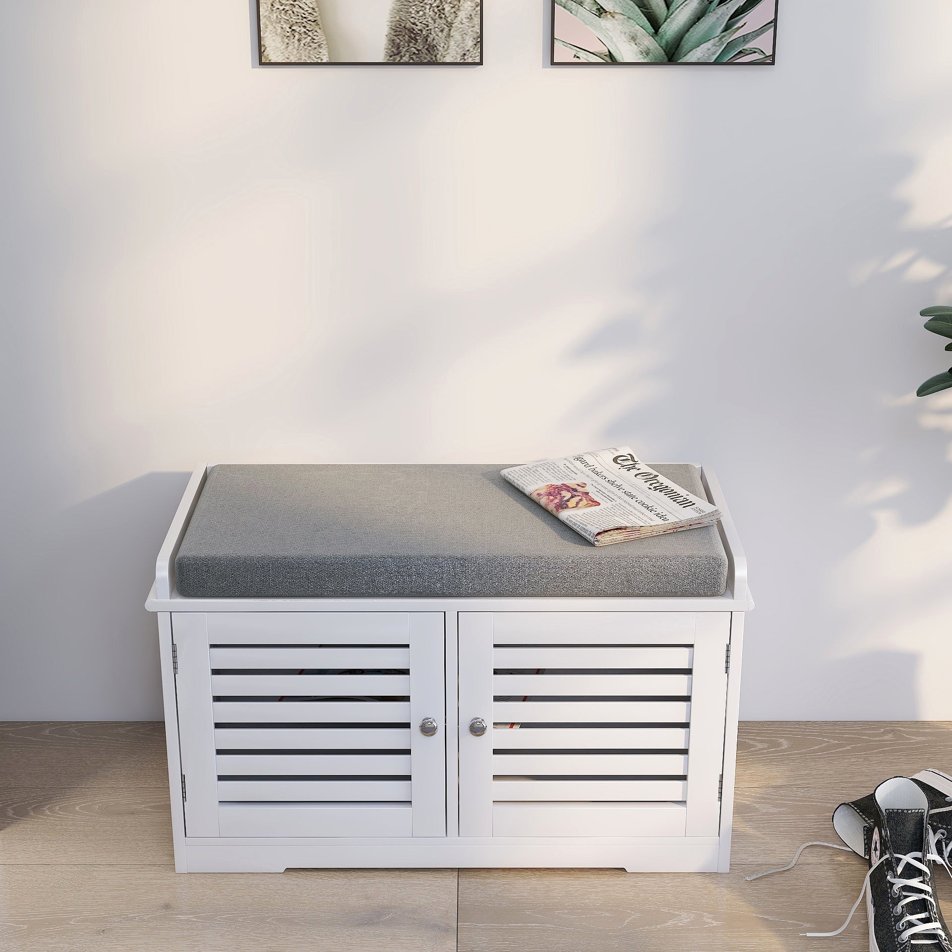 Shoe Storage Bench with Padded Seat Cushion,