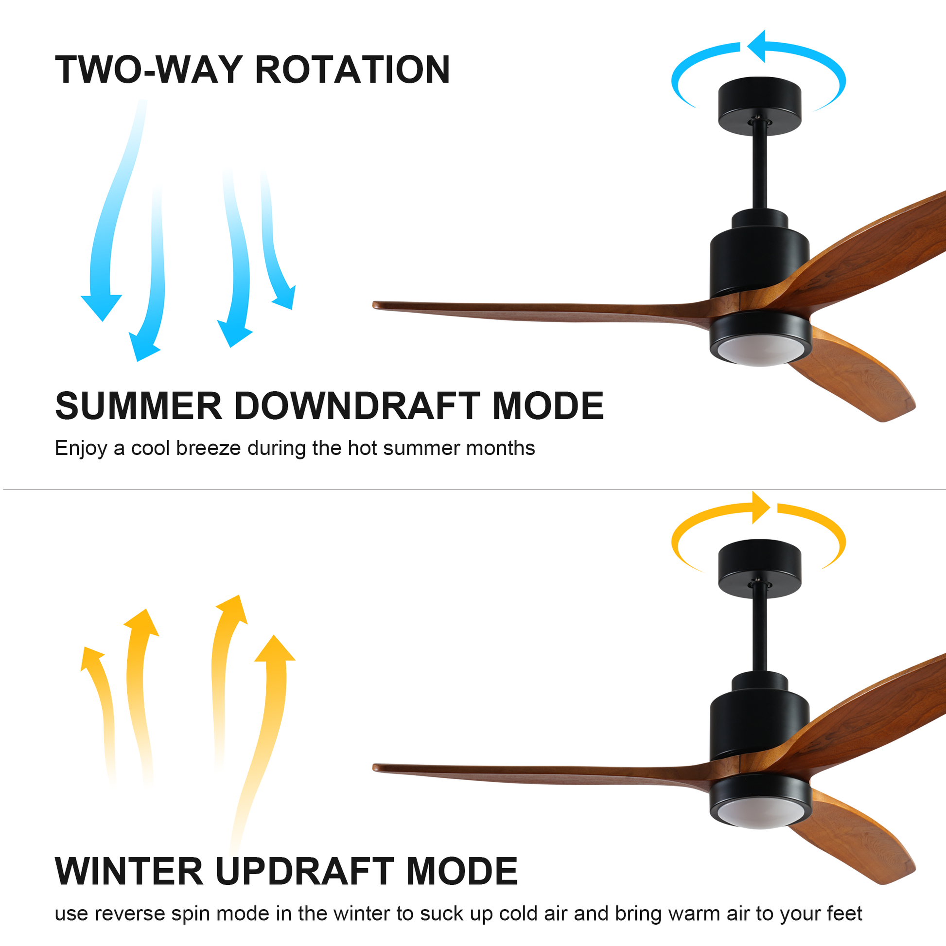 52 inch wood Ceiling Fan with Lights black brown-metal