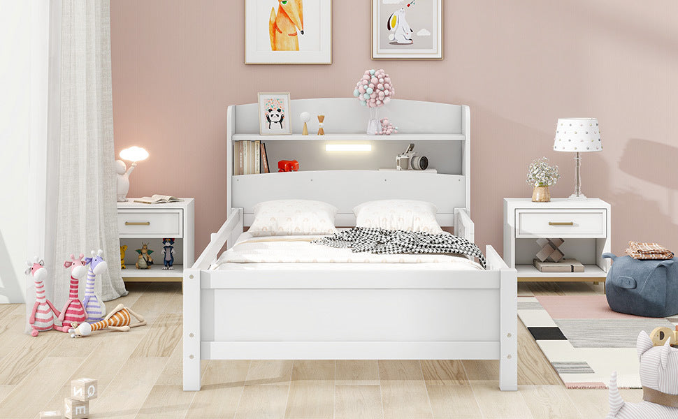 Wood Twin Size Platform Bed With Built In Led