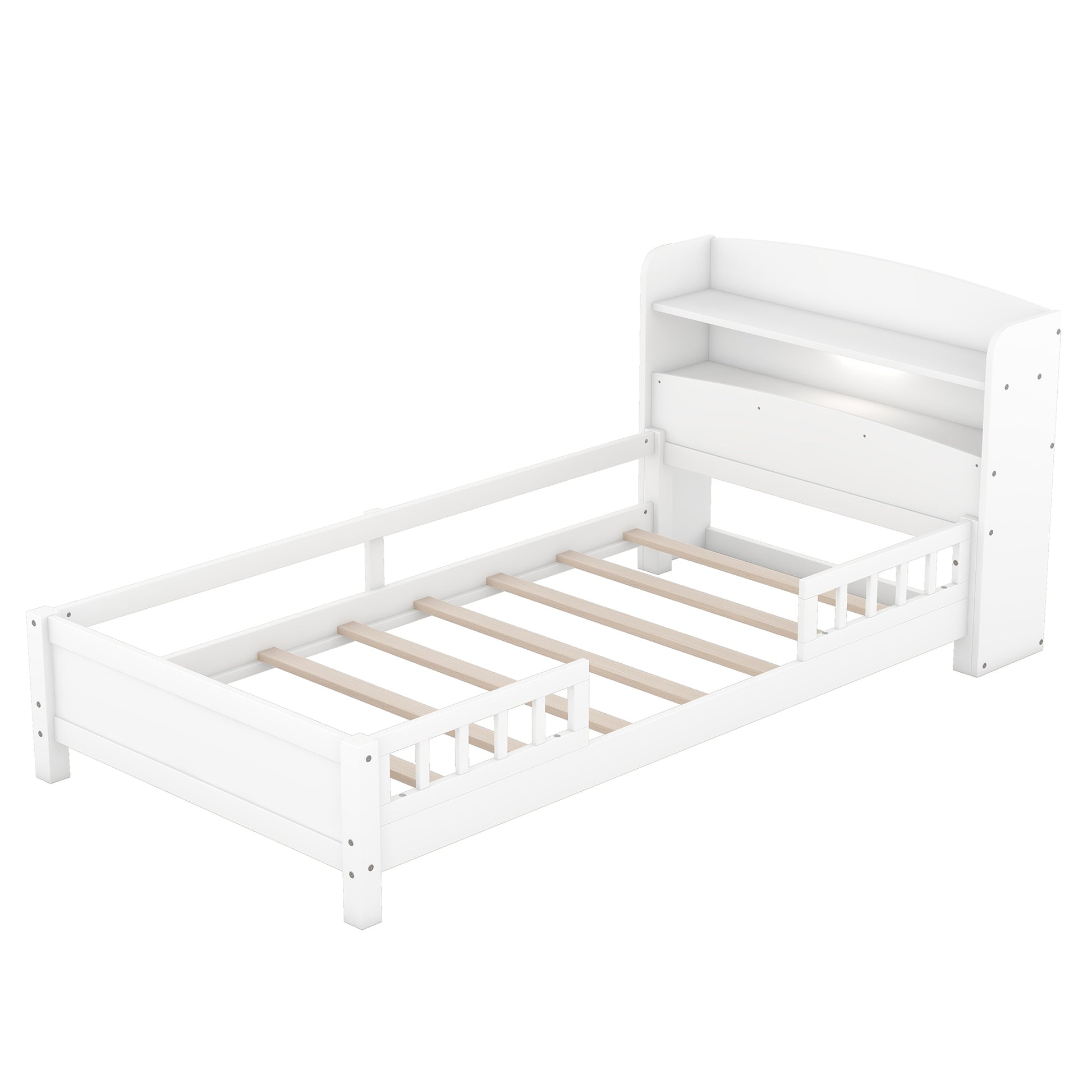 Wood Twin Size Platform Bed With Built In Led