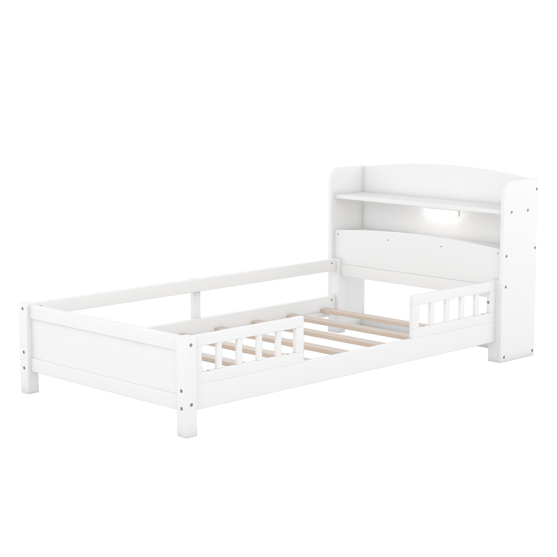 Wood Twin Size Platform Bed With Built In Led