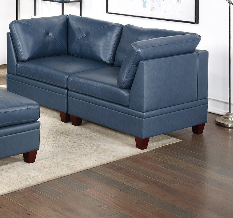 Genuine Leather Ink Blue Tufted 6pc Modular Sofa Set blue-genuine leather-wood-primary living