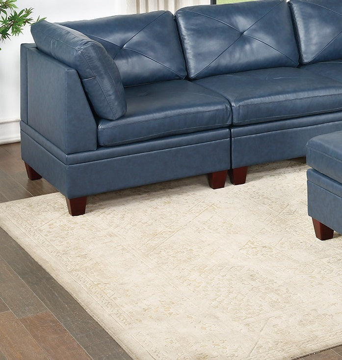 Genuine Leather Ink Blue Tufted 6pc Modular Sofa Set blue-genuine leather-wood-primary living